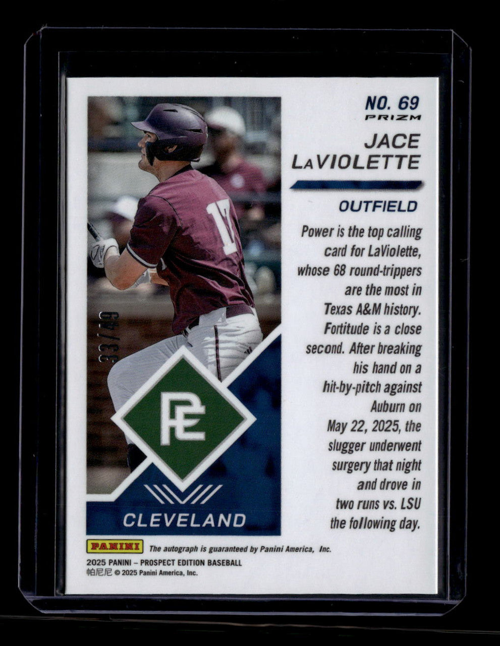 2025 Panini Prospect Holo Signatures Prizms Purple Jace LaViolette RC Auto 33/49
