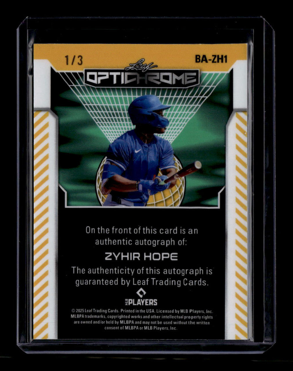 SOLD 184121 2025 Leaf Optichrome Blue Shimmer bazh1 Zyhir Hope Rookie Auto 1/3