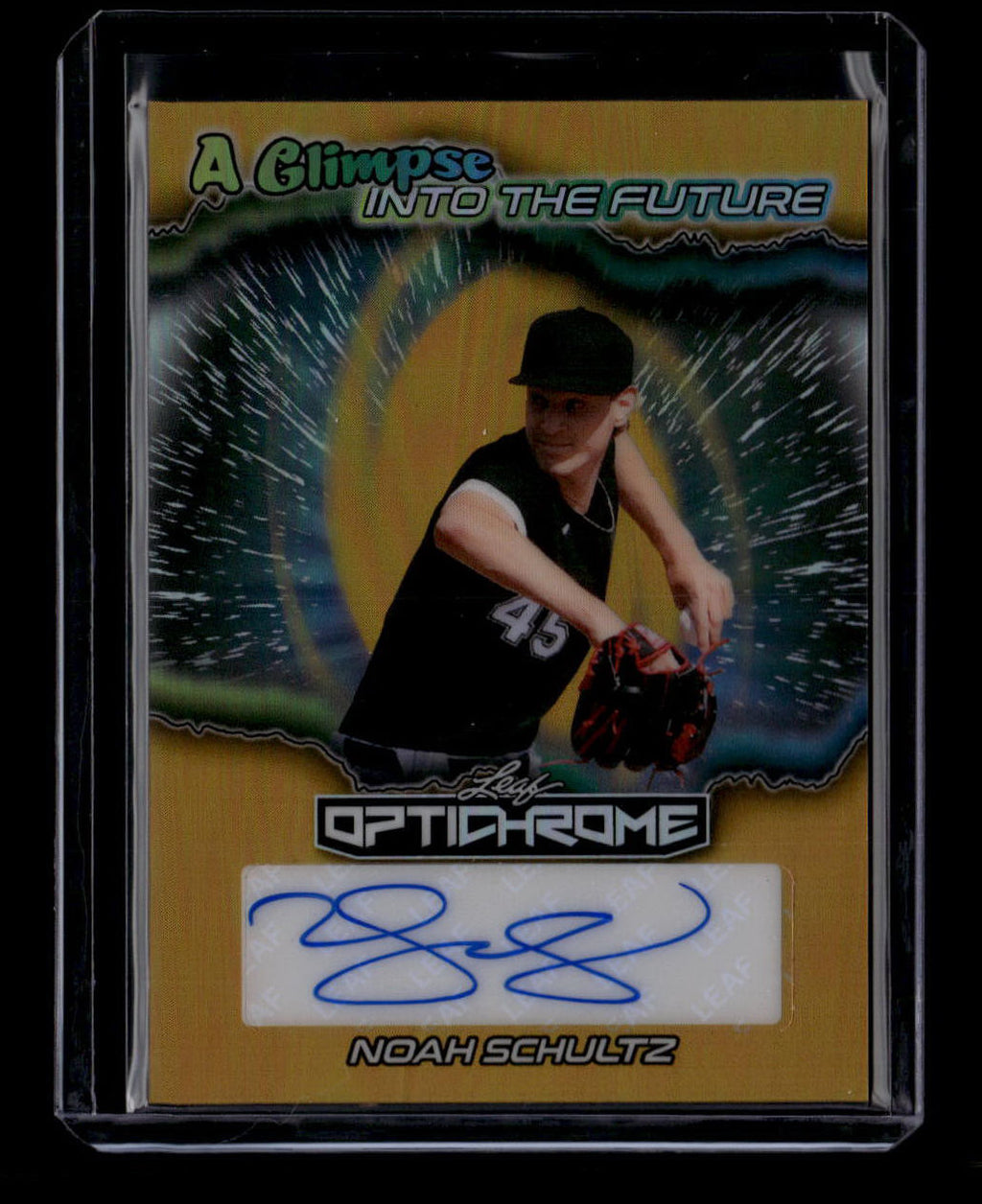 SOLD 184122 2025 Leaf Optichrome A Glimpse into the Future Gold Noah Schultz Rookie Auto 1/1