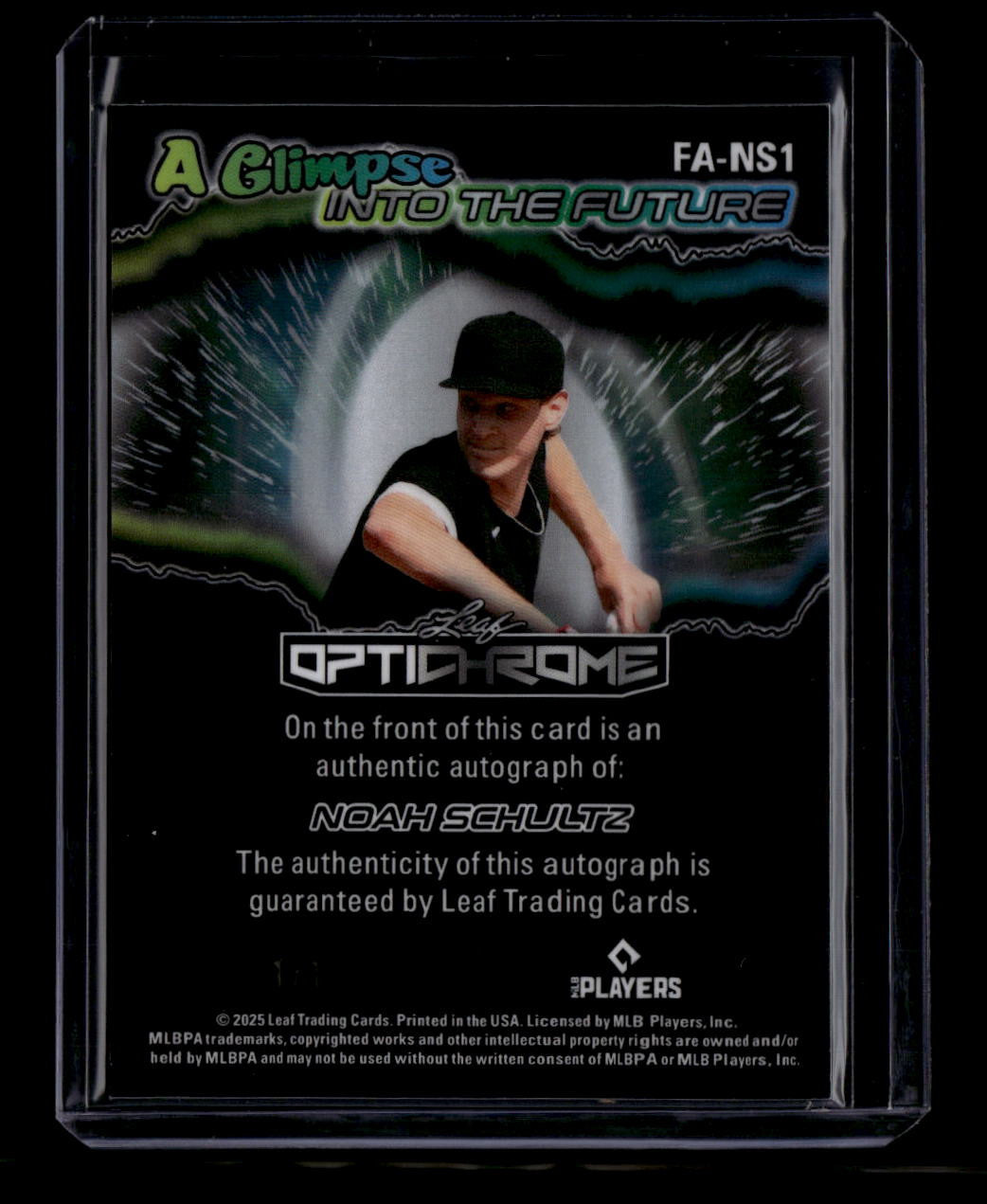 SOLD 184122 2025 Leaf Optichrome A Glimpse into the Future Gold Noah Schultz Rookie Auto 1/1