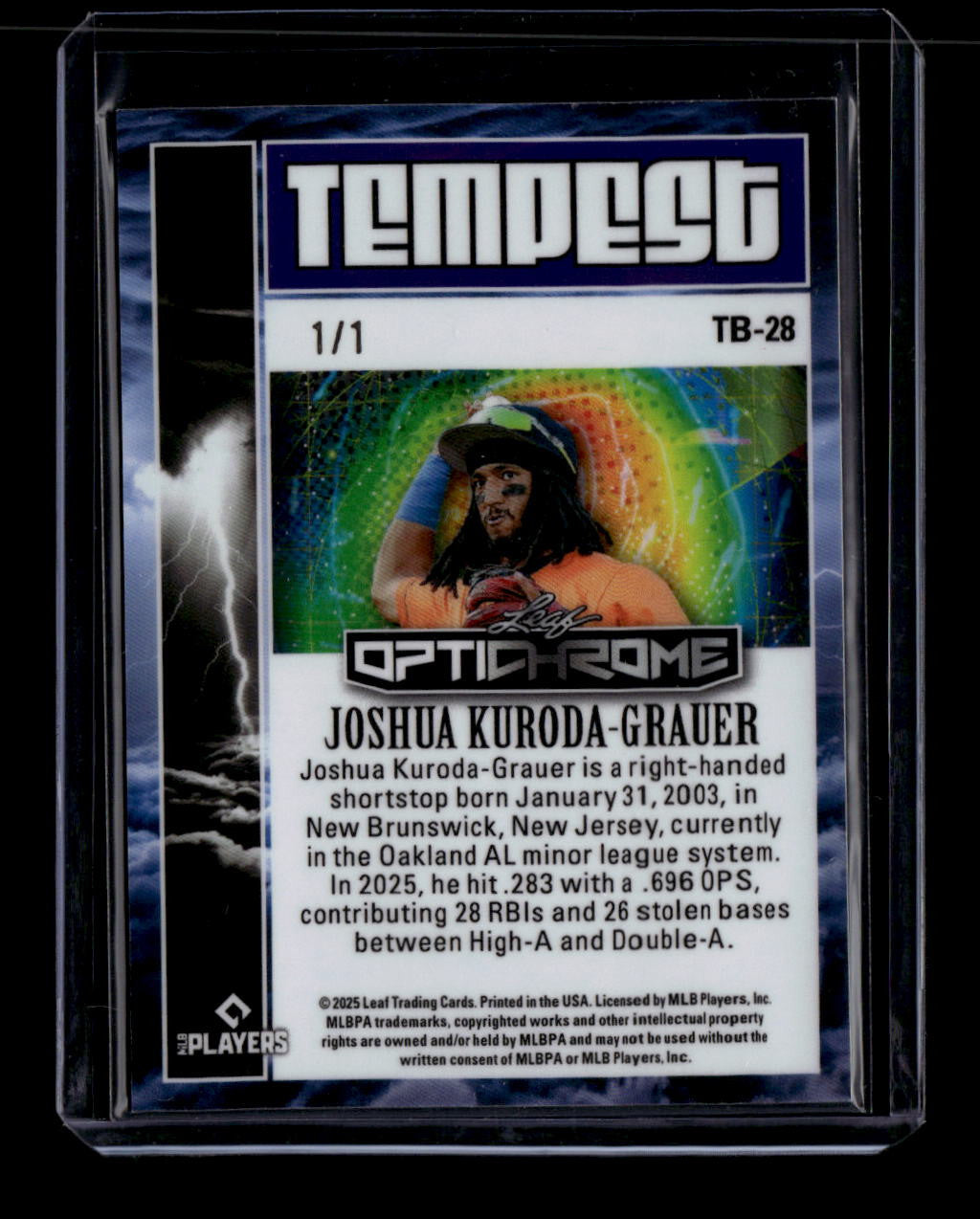2025 Leaf Optichrome Tempest Crystal Blue tb28 Joshua Kuroda-Grauer Rookie 1/1