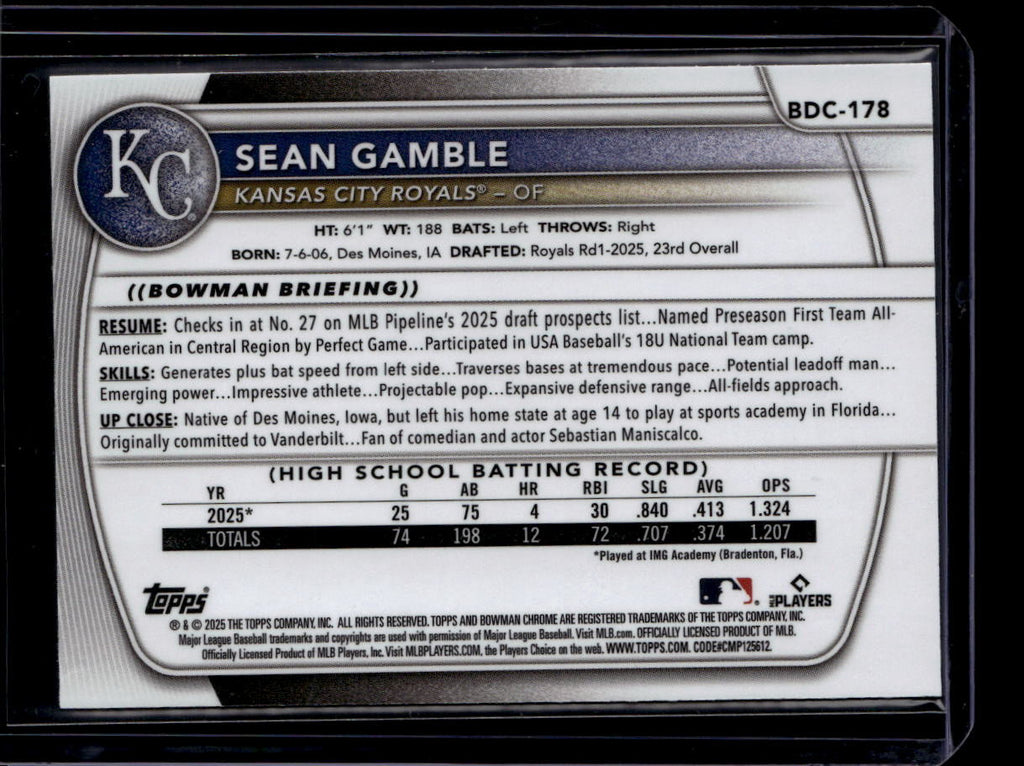 2025 Bowman Chrome Draft Fuchsia Reptillian Refractor Sean Gamble RC 187/199