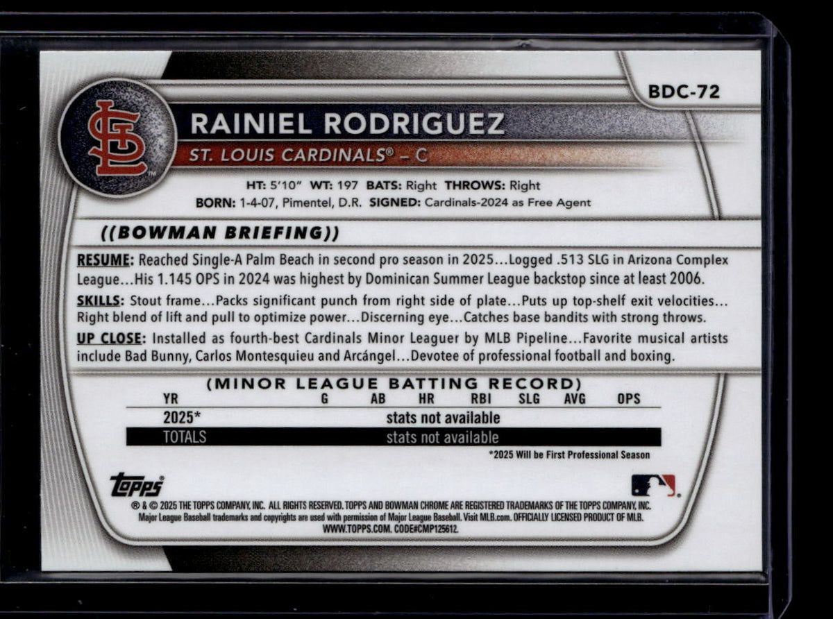 SOLD 184136 2025 Bowman Chrome Draft Purple Refractor bdc72 Rainiel Rodriguez Rookie 6/250
