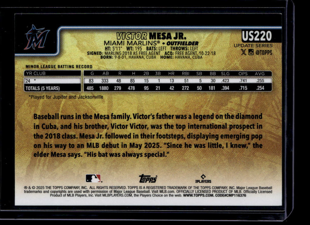 SOLD 184141 2025 Topps Update Golden Mirror Variations us220 Victor Mesa Jr. Rookie SP