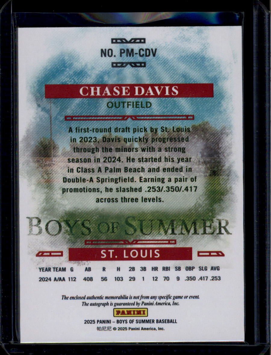 2025 Panini Boys of Summer Prospect Signatures Chase Davis RC Jersey Auto 15/49
