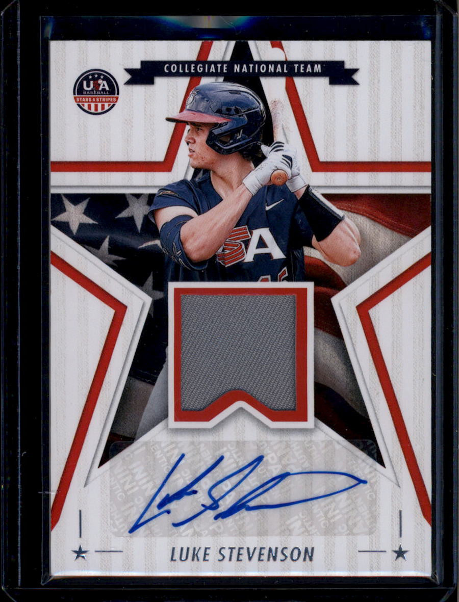 SOLD 184143 2025 USA Baseball Stars and Stripes Materials 46 Luke Stevenson RC Jersey Auto