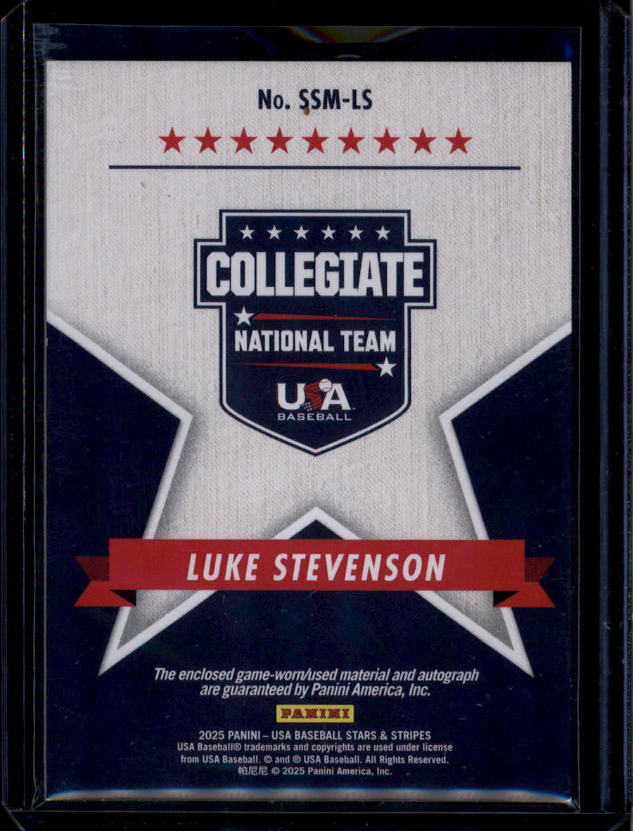 SOLD 184143 2025 USA Baseball Stars and Stripes Materials 46 Luke Stevenson RC Jersey Auto