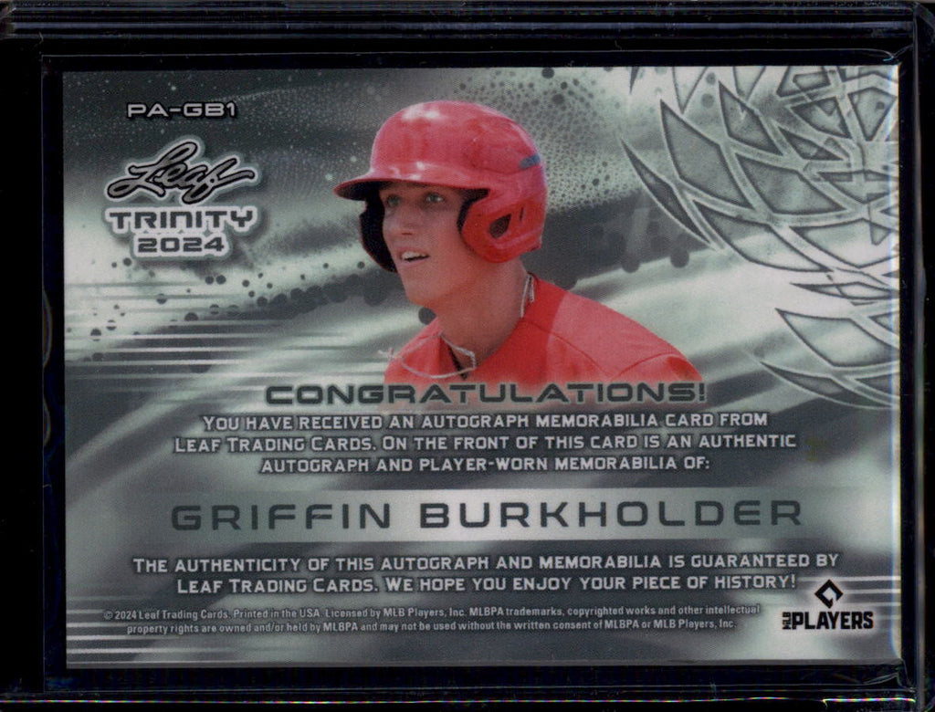 2024 Leaf Trinity Autograph Platinum pagb1 Griffin Burkholder RC Patch Auto 5/49