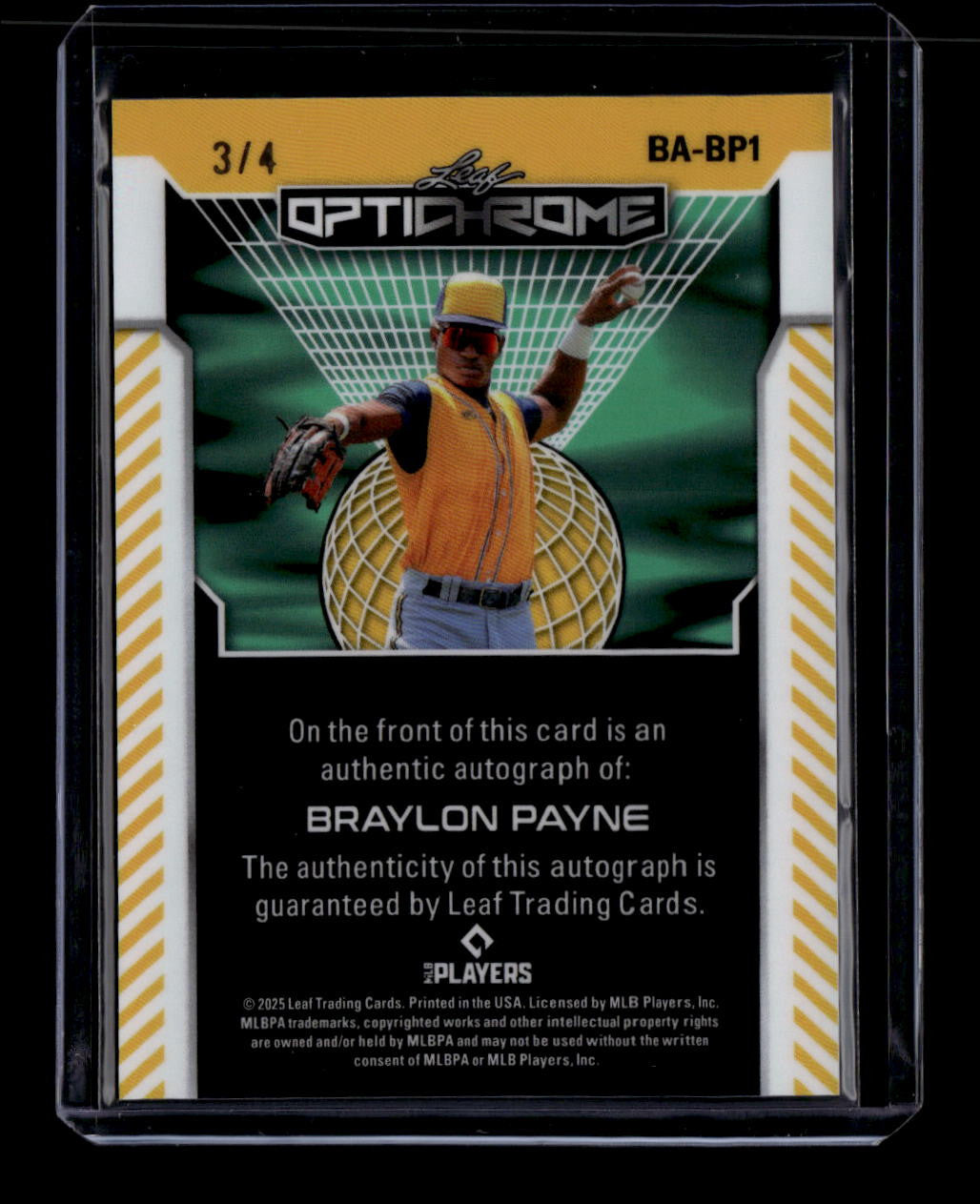 2025 Leaf Optichrome Orange Lava babp1 Braylon Payne Rookie Auto 3/4