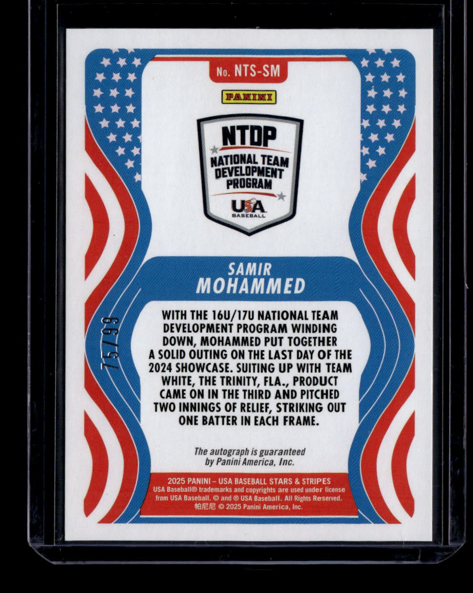 2025 USA Stars Stripes National Team Signatures Red Samir Mohammed RC Auto 75/99