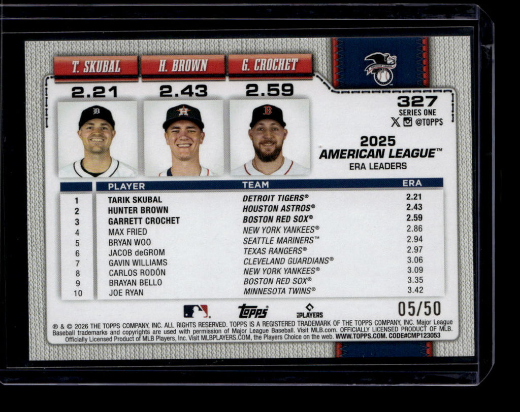 2026 Topps Gold Sandglitter 327 Brown Crochet Skubal LL 5/50 League Leaders