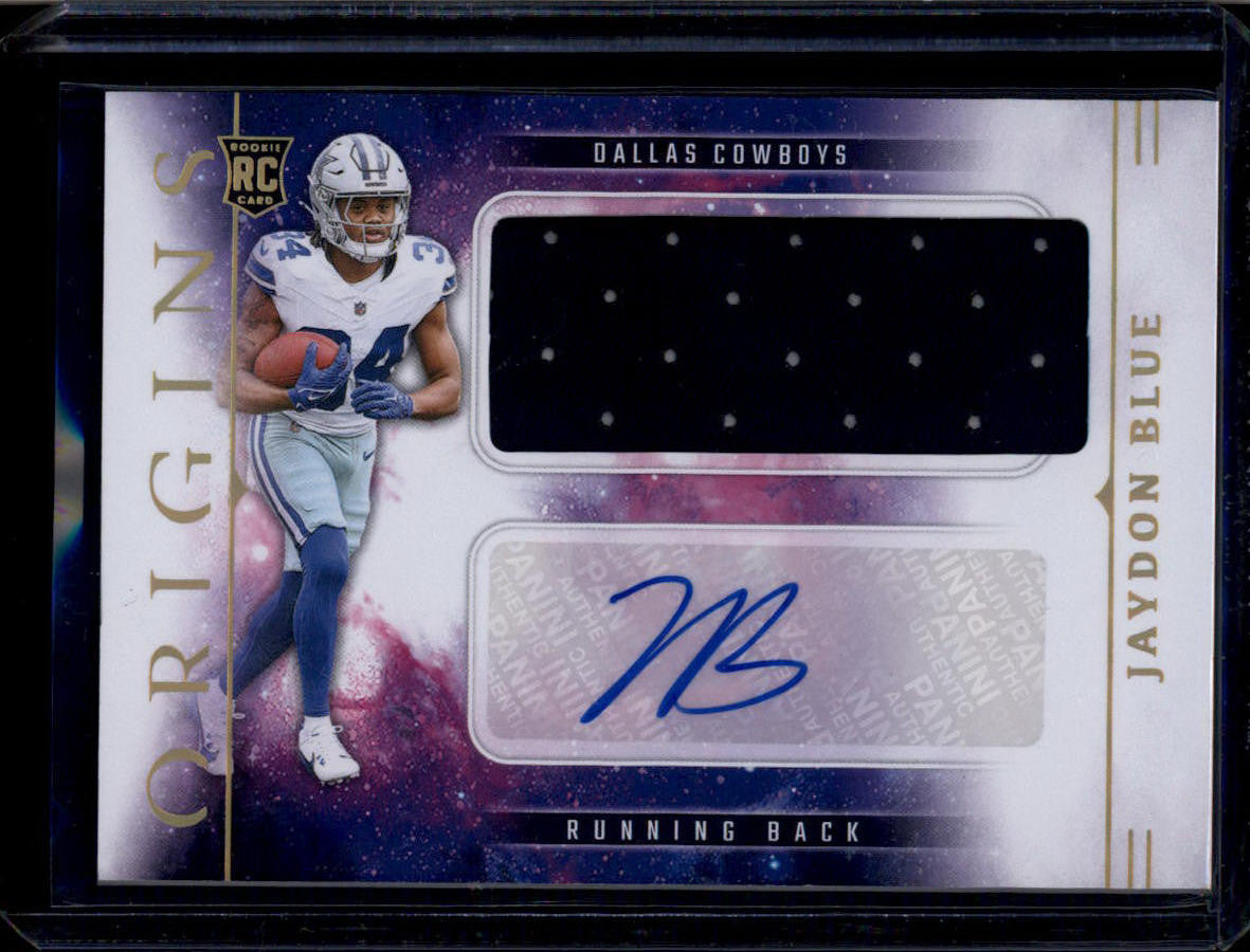 SOLD 184171 2025 Panini Origins Rookie Jumbo Jersey Autographs 34 Jaydon Blue RC Jersey Auto