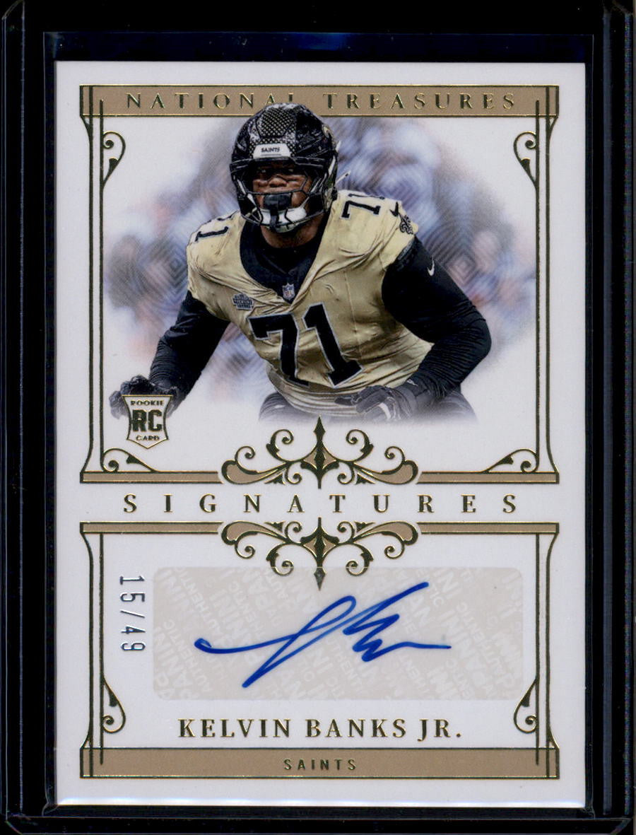 SOLD 184172 2025 Panini National Treasures Signatures Gold 96 Kelvin Banks Jr. RC Auto 15/49