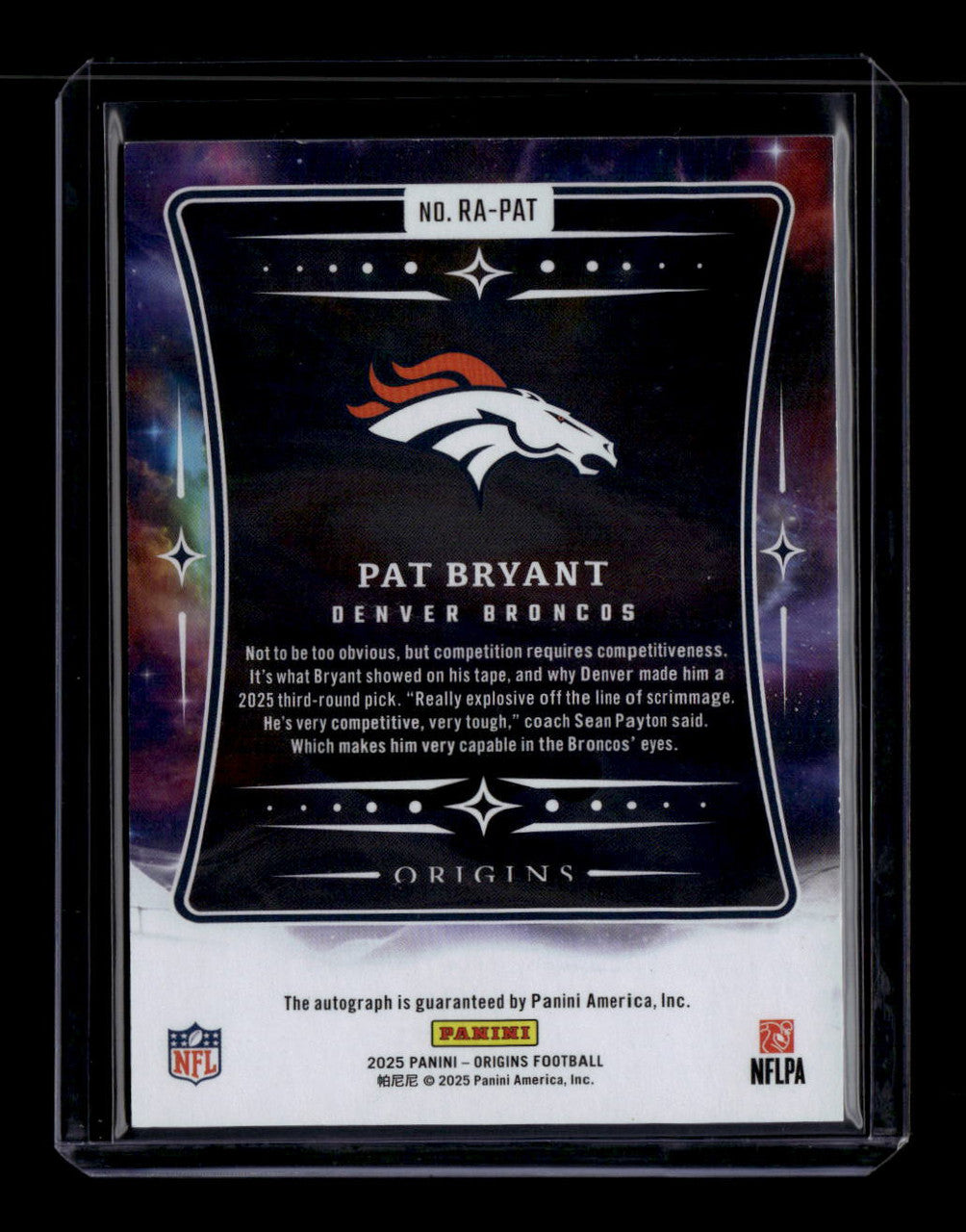 SOLD 184173 2025 Panini Origins Rookie Autographs 23 Pat Bryant Rookie Auto