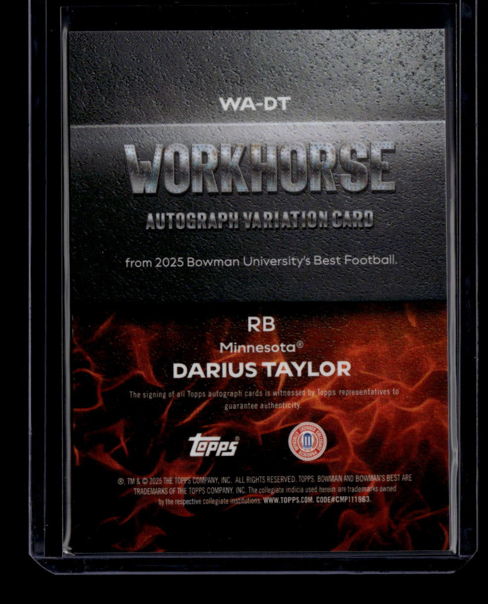 SOLD 184175 2025 Bowman's Best University Workhorse Autographs WADT Darius Taylor RC Auto
