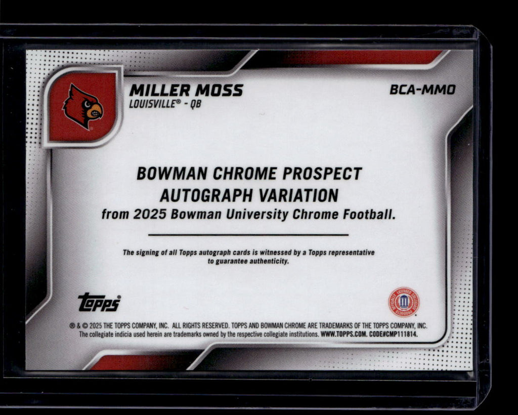 2025 Bowman Chrome University Autograph Blue Refractor Miller Moses RC Auto /150