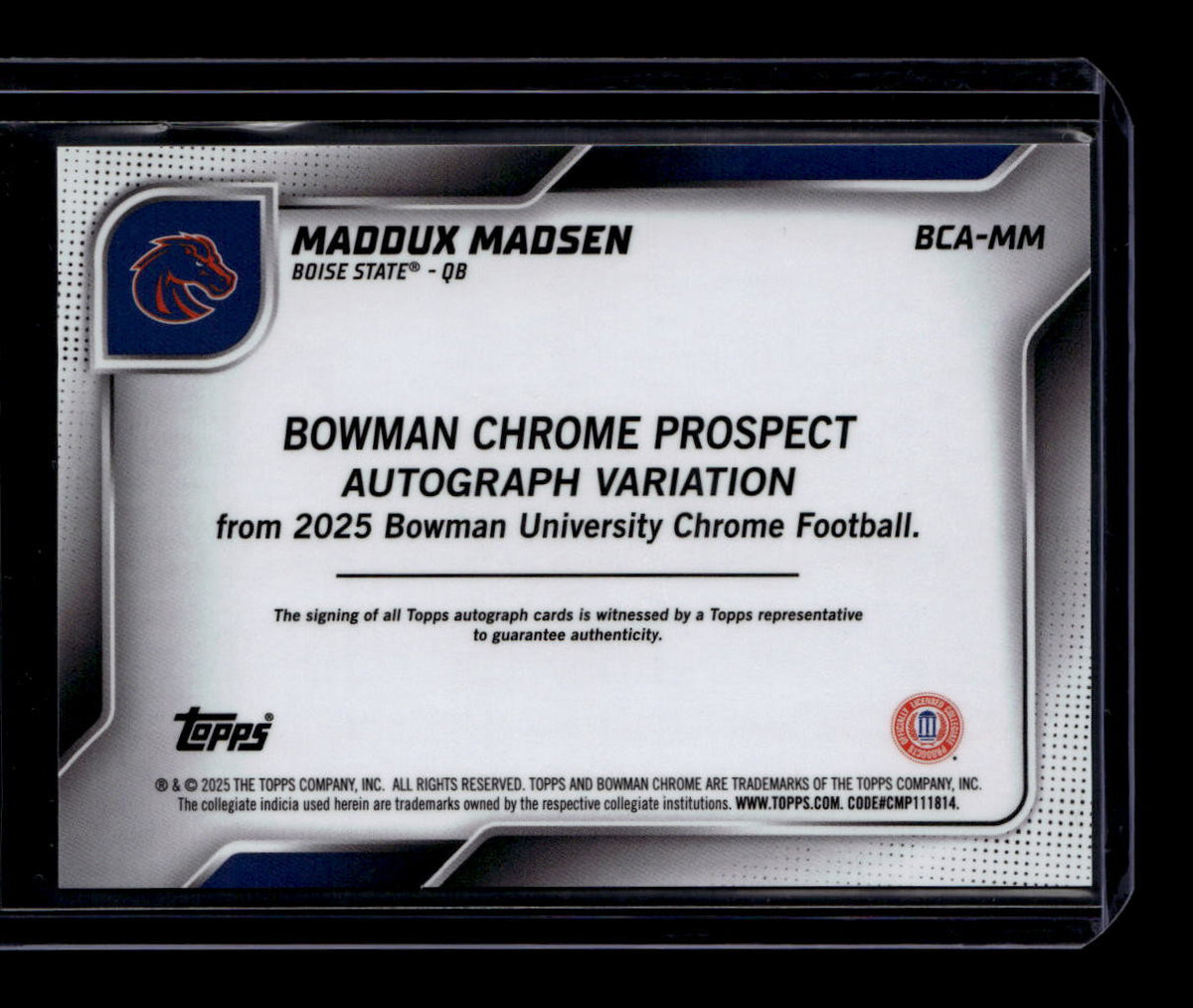 SOLD 184180 2025 Bowman Chrome U Autographs Blue Refractor Maddux Madsen RC Auto 20/150