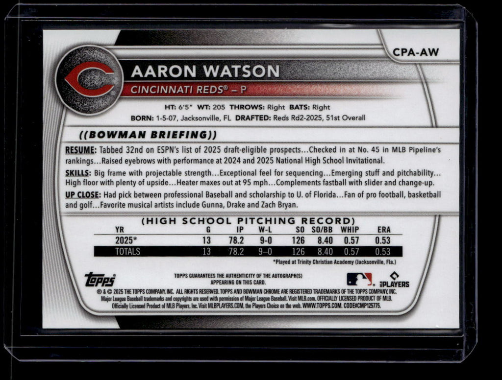 2025 Bowman Chrome Draft Autographs CPAAW Aaron Watson Rookie Auto F07272