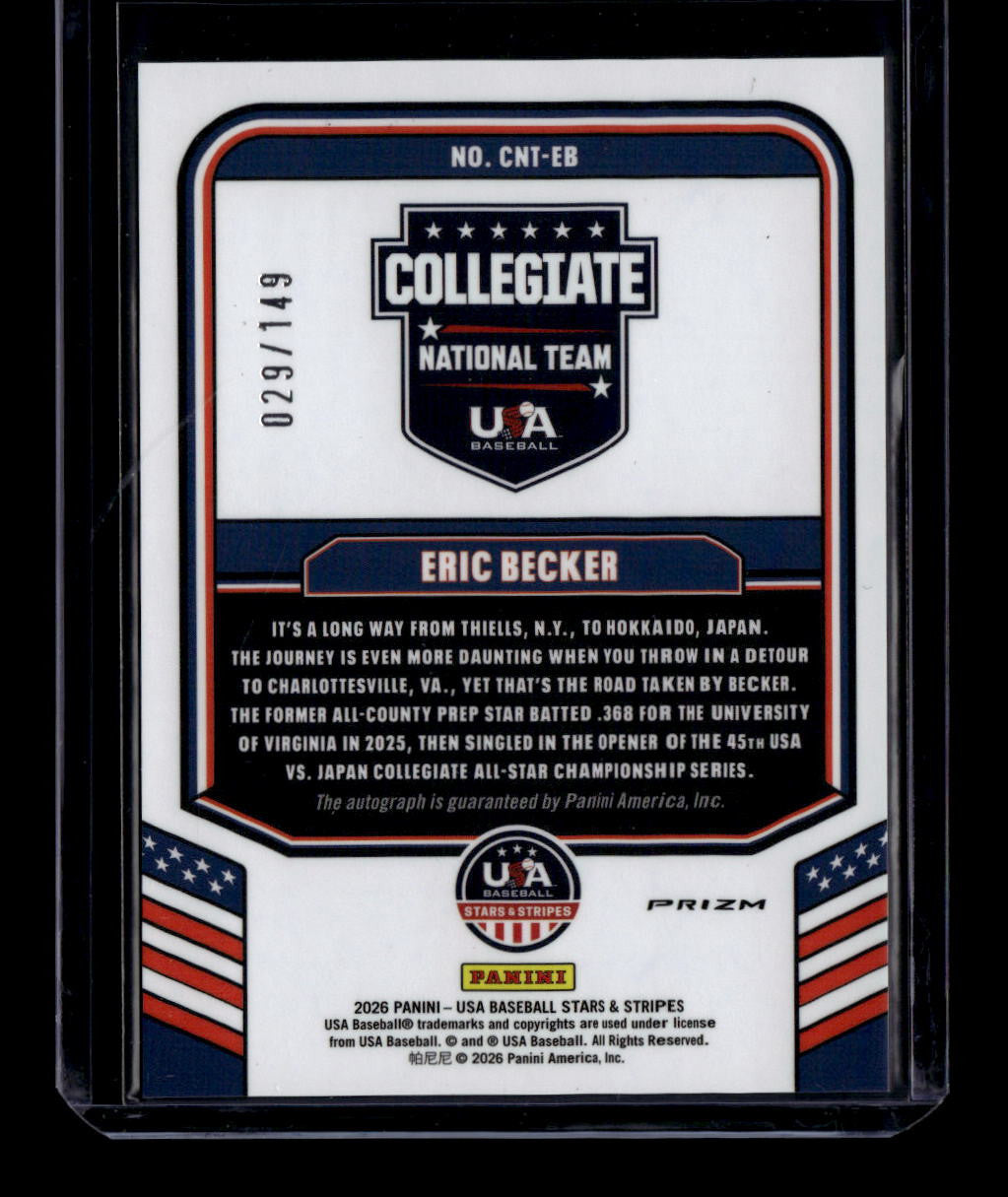 2026 USA Stars Stripes Prizm Collegiate National Team Eric Becker RC Auto 29/149