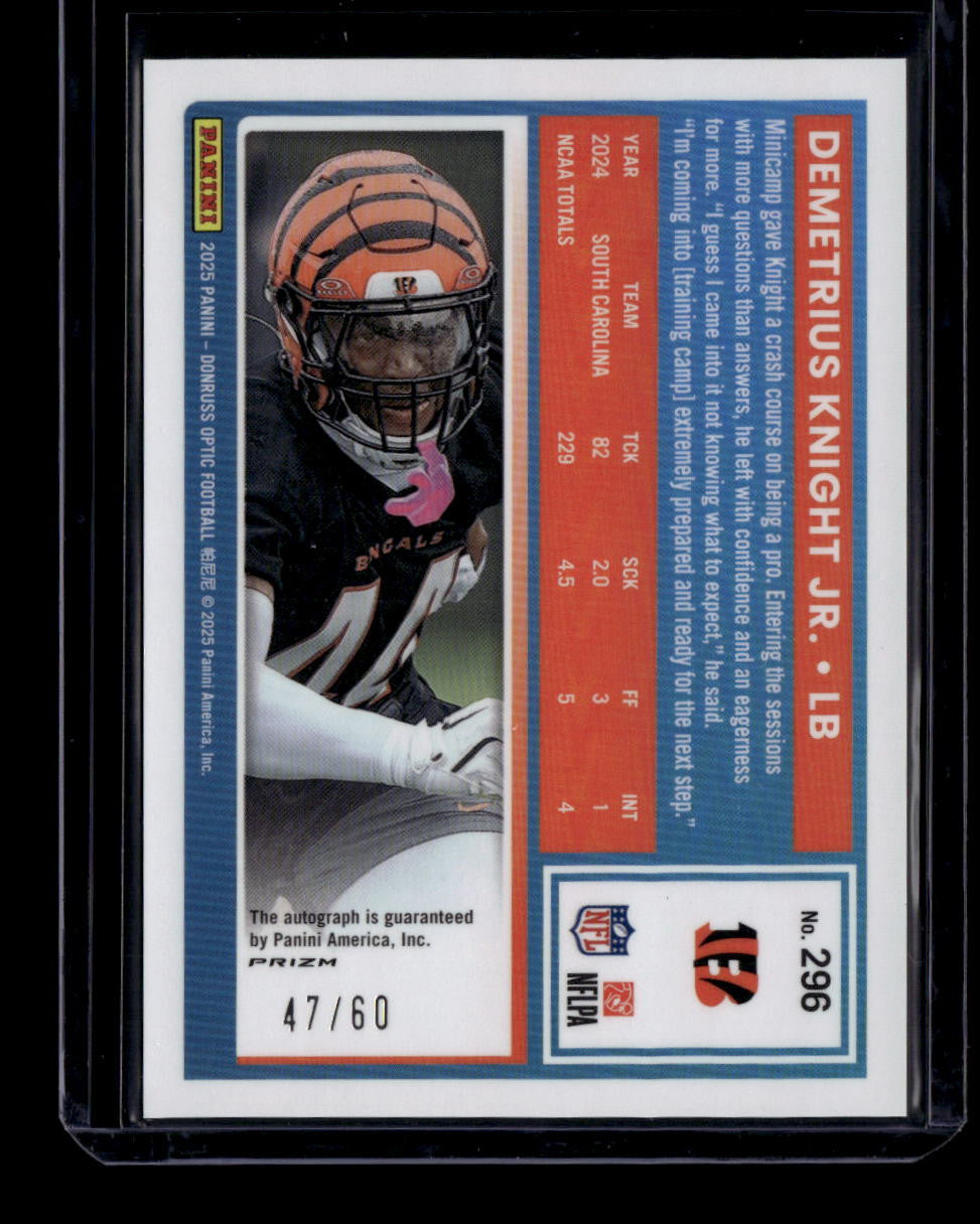 SOLD 184224 2025 Donruss Optic Autographs Black Gold 296 Demetrius Knight Jr. RC Auto 47/60