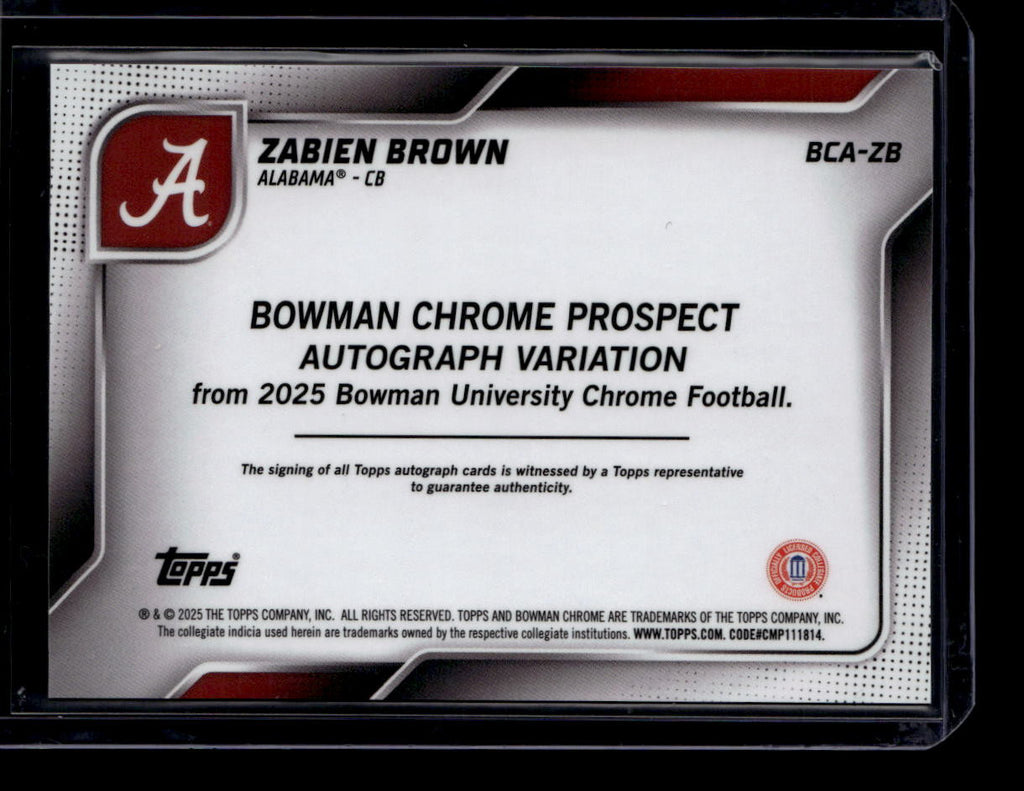 2025 Bowman Chrome University Autographs BCAZB Zabien Brown Rookie Auto