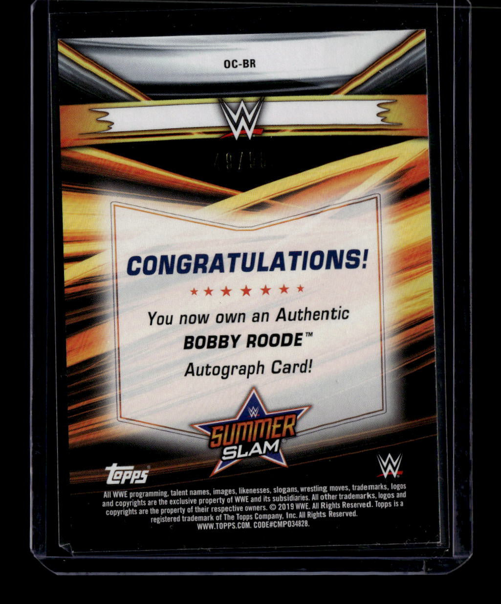2019 Topps WWE SummerSlam Autographs Blue OCBR Bobby Roode Auto 49/50