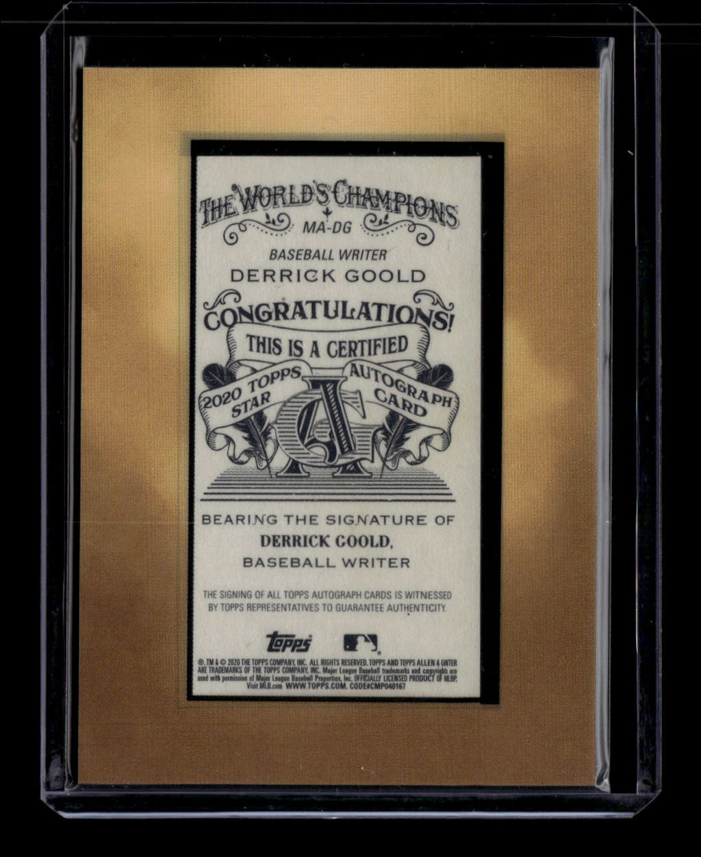 2020 Topps Allen and Ginter Framed Mini Autographs MADG Derrick Goold Auto