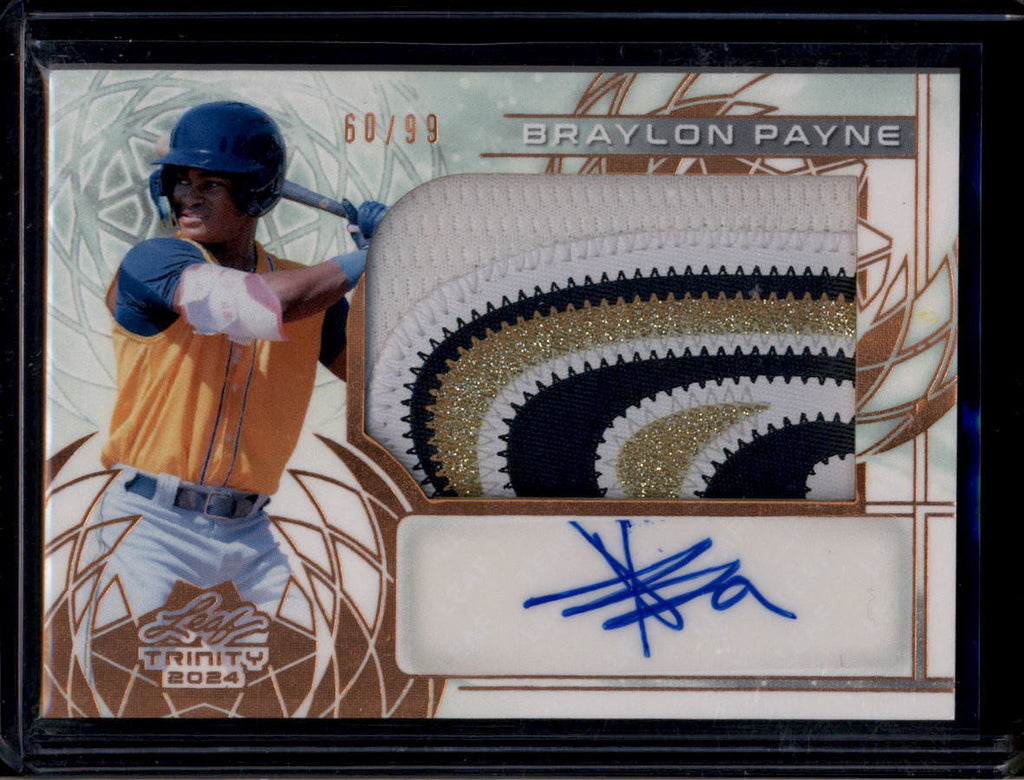 SOLD 184232 2024 Leaf Trinity Autographs Bronze pabp1 Braylon Payne Rookie Patch Auto 60/99