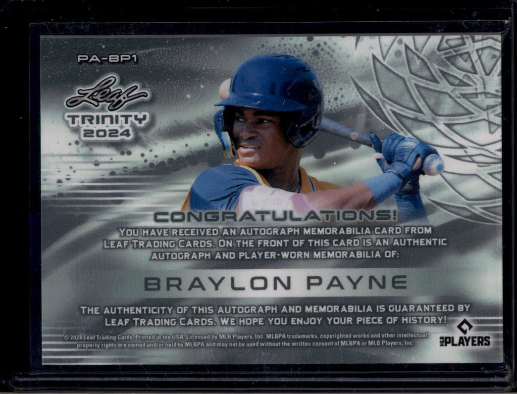 SOLD 184232 2024 Leaf Trinity Autographs Bronze pabp1 Braylon Payne Rookie Patch Auto 60/99