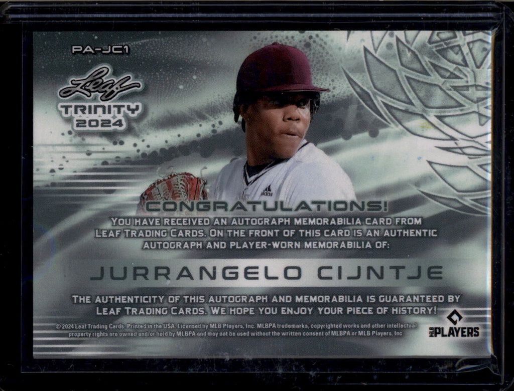 SOLD 184233 2024 Leaf Trinity Autographs Bronze Jurrangelo Cijntje Rookie Jersey Auto 53/99
