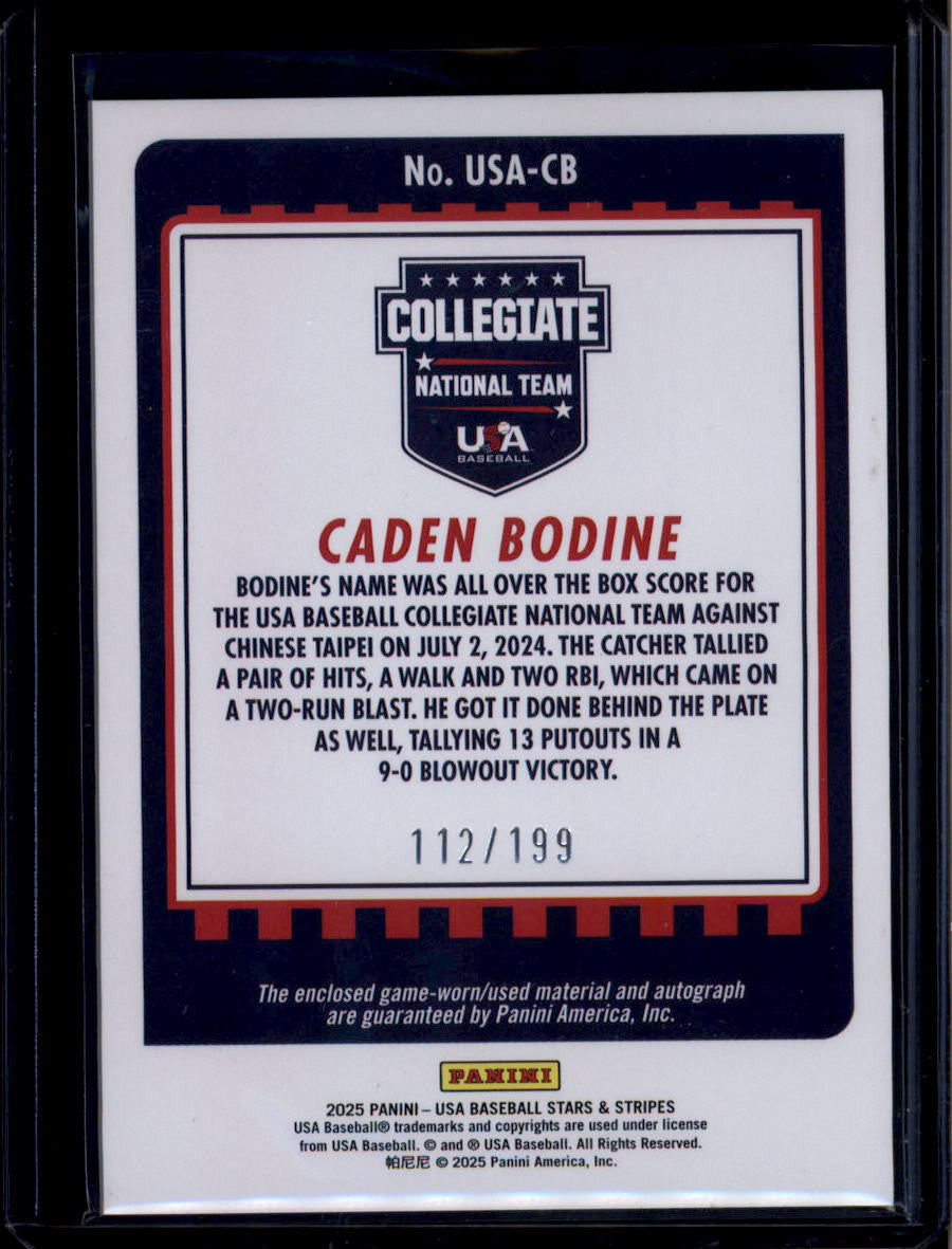 SOLD 184235 2025 USA Stars and Stripes USA Silhouettes Caden Bodine RC Jersey Auto 112/199
