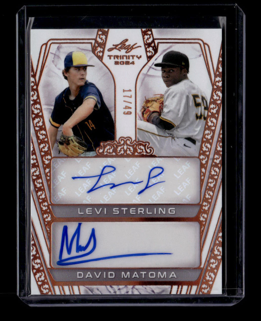 SOLD 184237 2024 Leaf Trinity Autographs Bronze da25 Matoma Levi Sterling Dual RC Auto 17/49