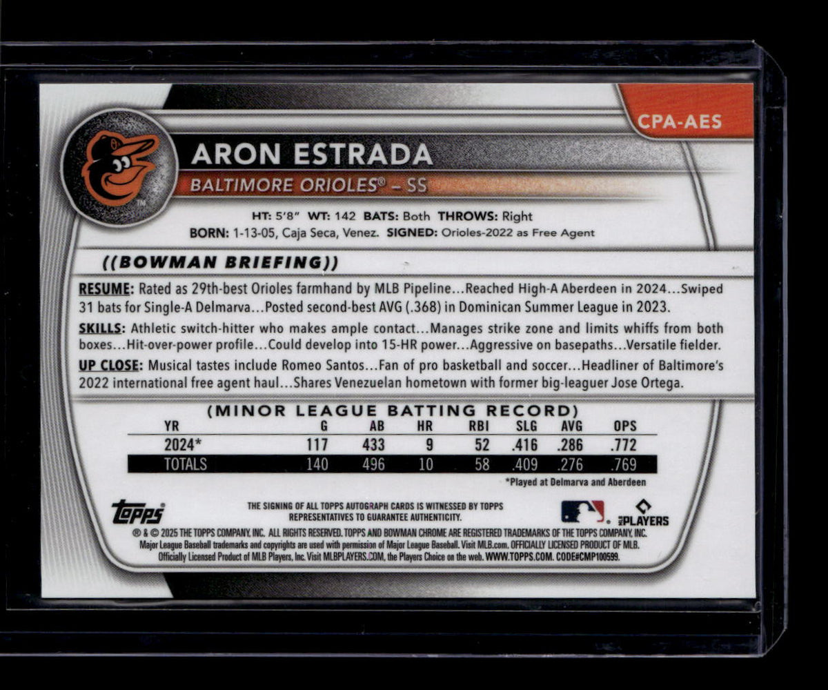 SOLD 184242 2025 Bowman Chrome Prospect Autographs CPAAES Aron Estrada Rookie Auto