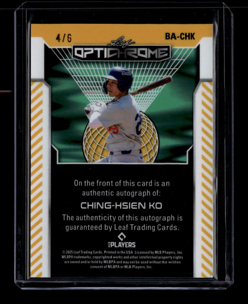 SOLD 184252 2025 Leaf Optichrome Green Lazer BACHK Ching-Hsien Ko Rookie Auto 4/6