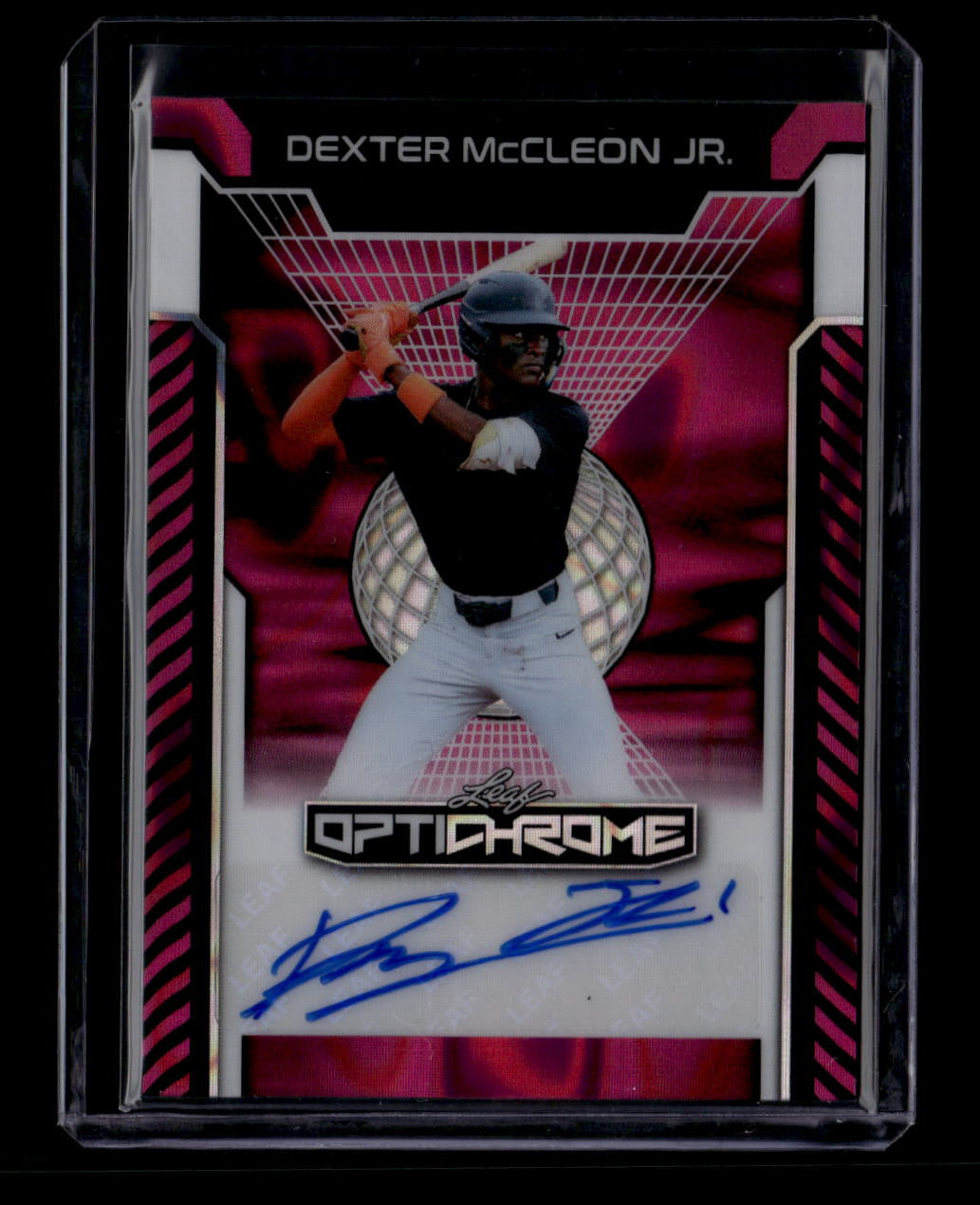SOLD 184253 2025 Leaf Optichrome Pink Lava BADMC Dexter McCleon Jr. Rookie Auto 1/8