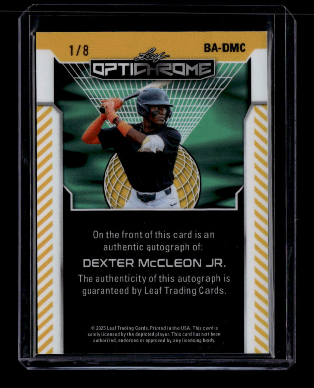 SOLD 184253 2025 Leaf Optichrome Pink Lava BADMC Dexter McCleon Jr. Rookie Auto 1/8