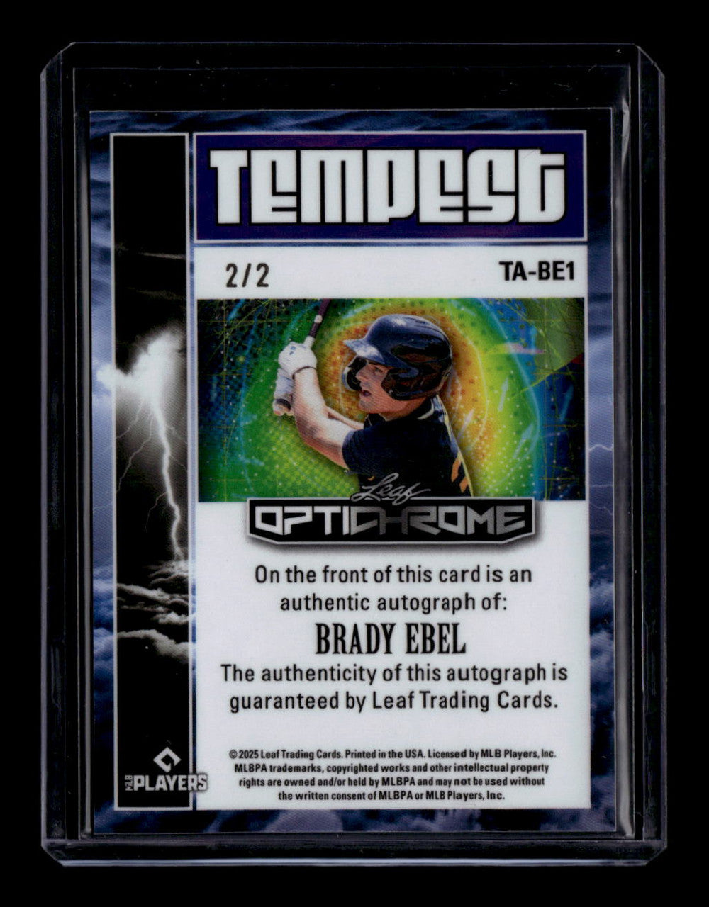 2025 Leaf Optichrome Tempest Autographs Red Crystal Brady Ebel Rookie Auto 2/2