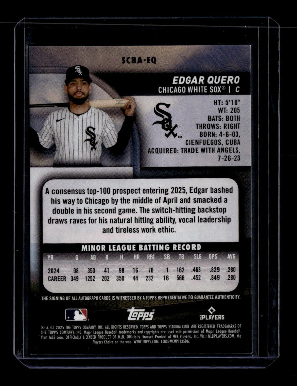 2025 Stadium Club Autographs Rainbow Foil SCBAEQ Edgar Quero Rookie Auto 14/25
