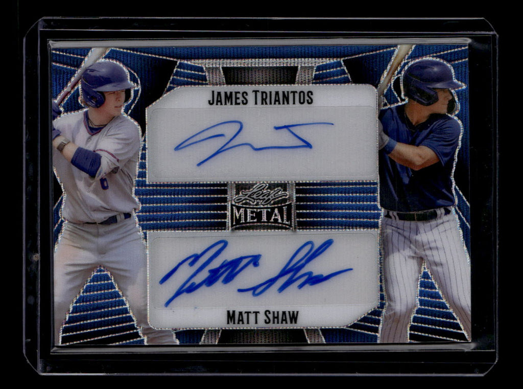 SOLD 184257 2023 Leaf Metal Autographs Wave Blue James Triantos Matt Shaw Dual RC Auto 1/8