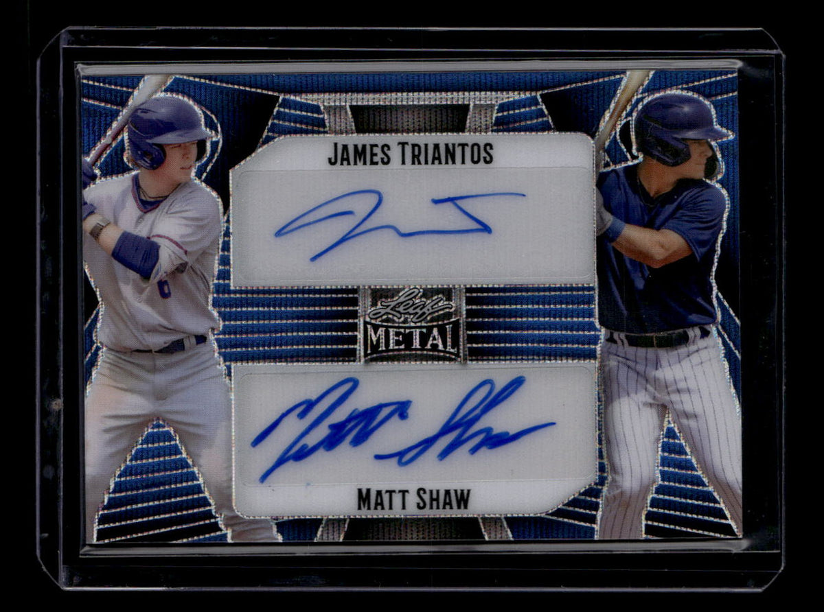 SOLD 184257 2023 Leaf Metal Autographs Wave Blue James Triantos Matt Shaw Dual RC Auto 1/8