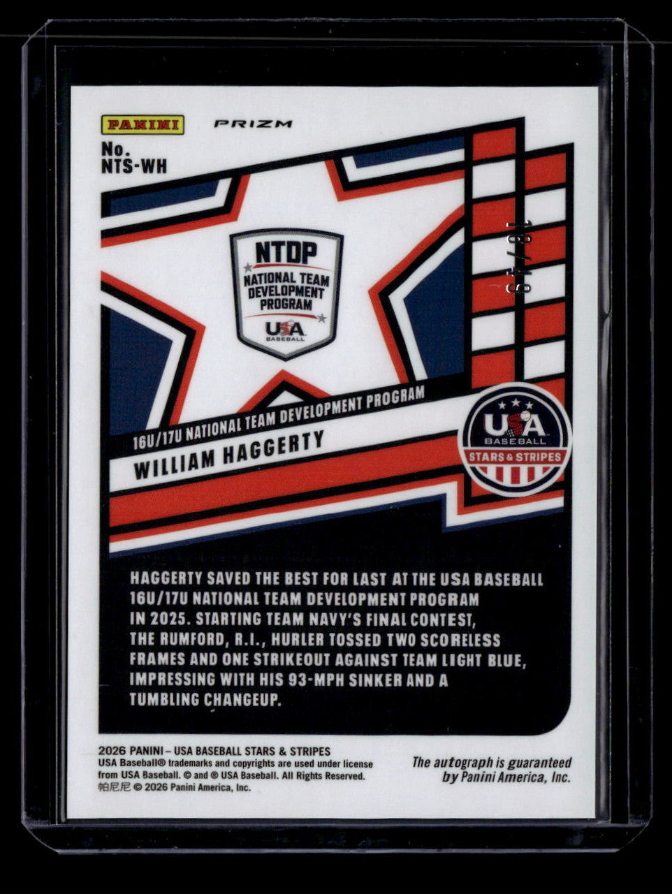 2026 USA Stars and Stripes Prizm National Team Blue William Haggerty RC Auto /49