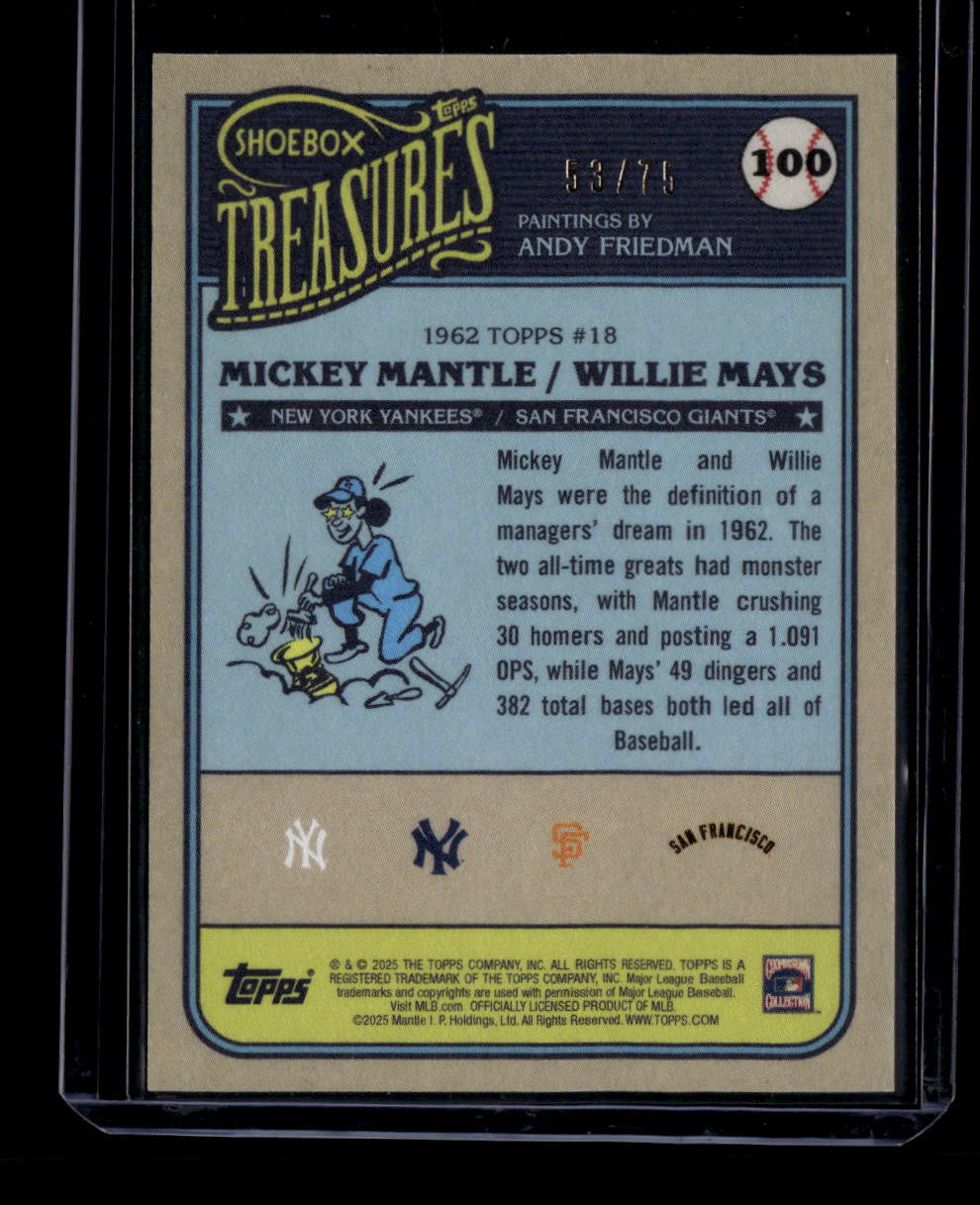 2025 Topps Shoebox Treasures Grayscale Filter 100 Willie Mays Mickey Mantle /75
