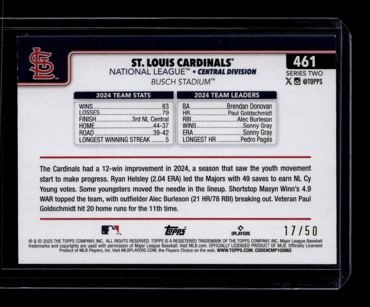 SOLD 184264 2025 Topps Gold Rainbow Foil 461 St. Louis Cardinals 17/50 Gorman Contreras
