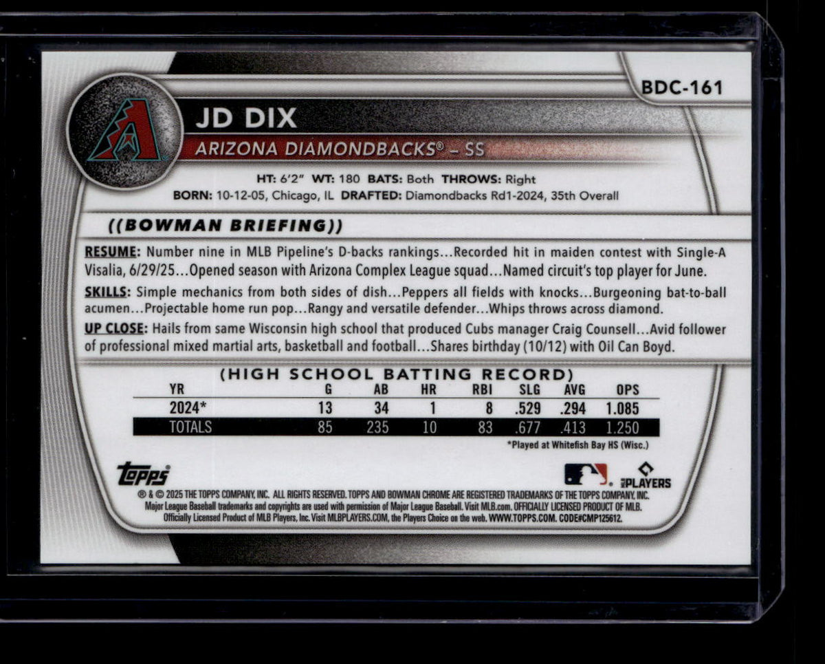 2025 Bowman Chrome Draft Bowmanfractor Logofractor bdc161 JD Dix Rookie 30/35