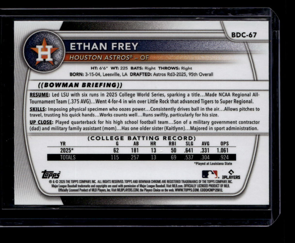2025 Bowman Chrome Draft Blue Refractor bdc67 Ethan Frey Rookie 105/150