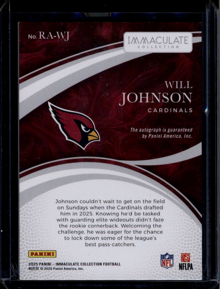 SOLD 184277 2025 Immaculate Collection Rookie Autographs Gold Will Johnson Rookie Auto 31/49