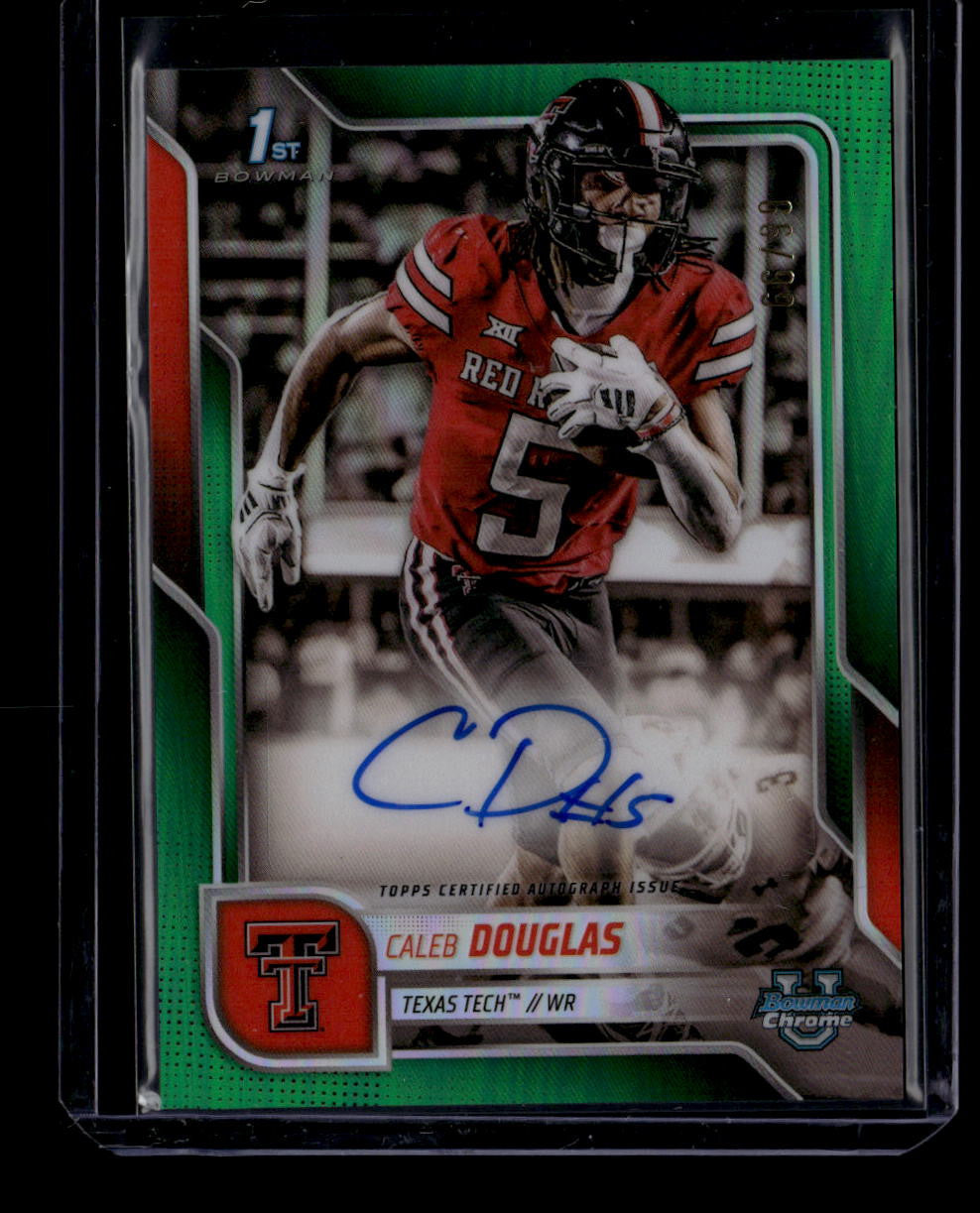 SOLD 184278 2025 Bowman Chrome U Autographs Green Refractor Caleb Douglas RC Auto 66/99