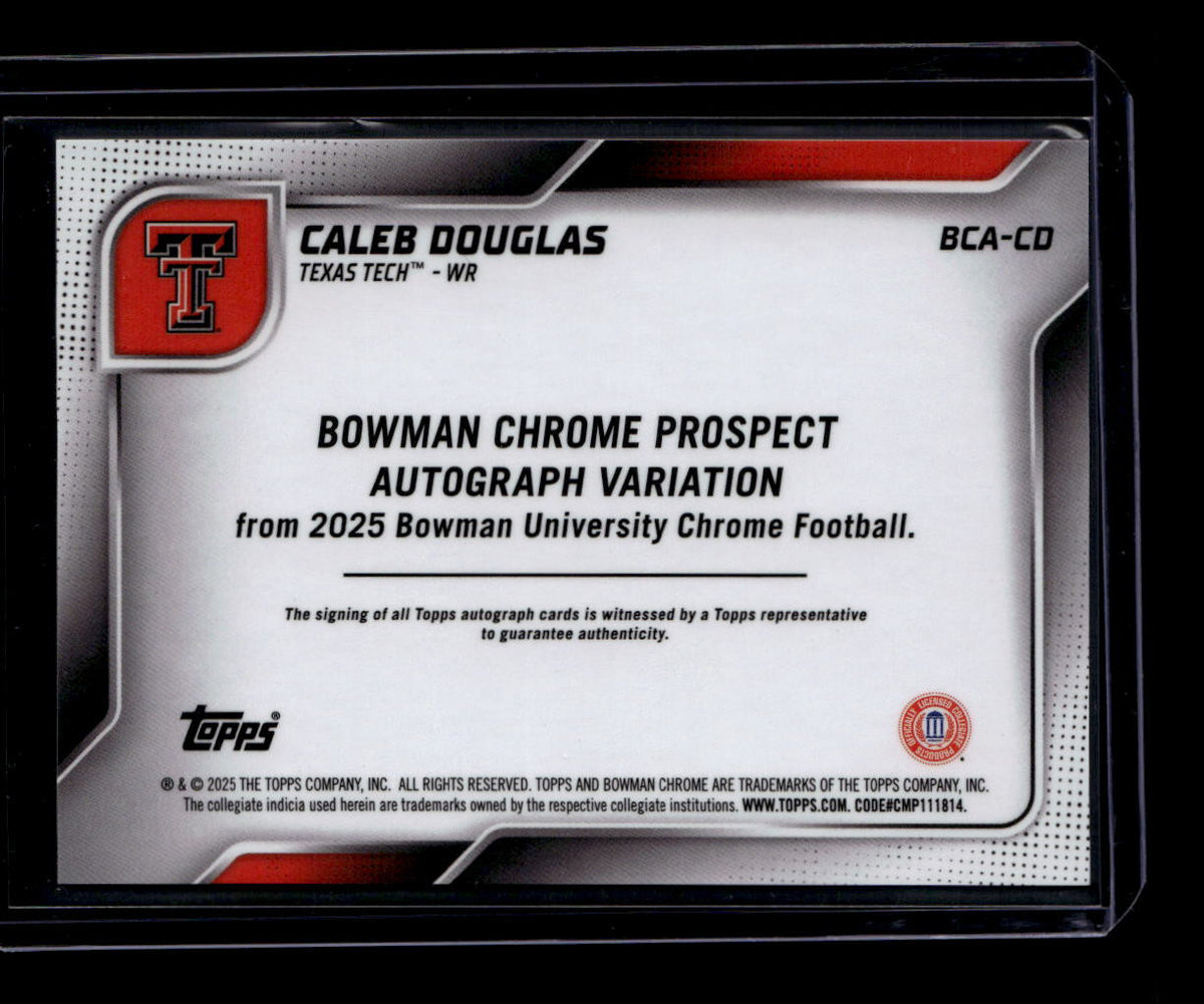 SOLD 184278 2025 Bowman Chrome U Autographs Green Refractor Caleb Douglas RC Auto 66/99