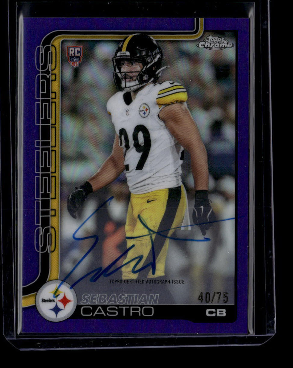 SOLD 184281 2025 Topps Chrome Rookie Autograph Purple Refractor Sebastian Castro RC Auto /75