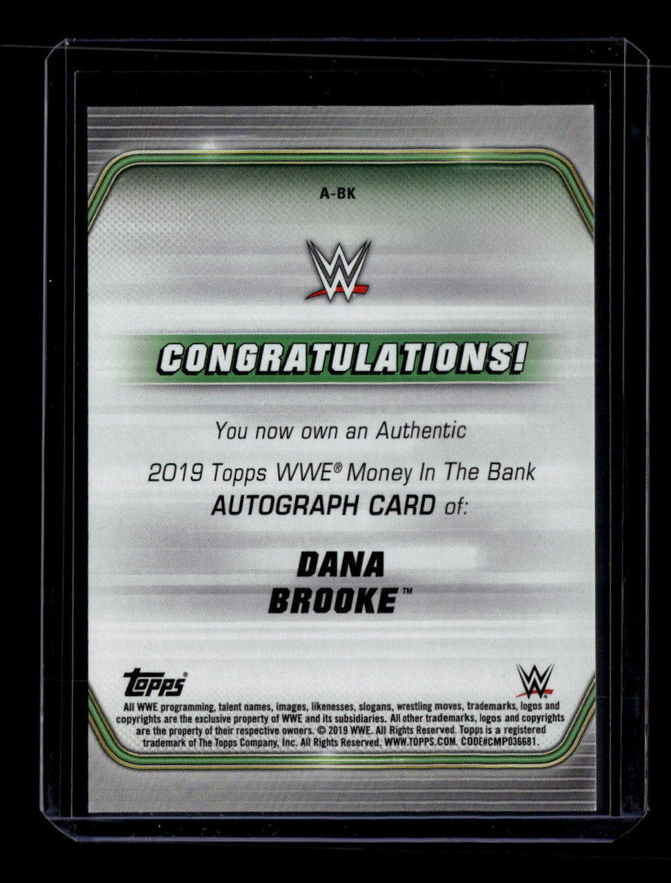 2019 Topps WWE Money in the Bank Autographs Green ABK Dana Brooke Auto 96/99
